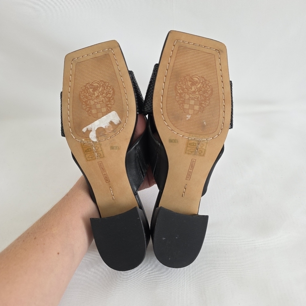 Vince Camuto Seedanta Leather Block Heel Black Slide Sandals - Picture 4 of 6
